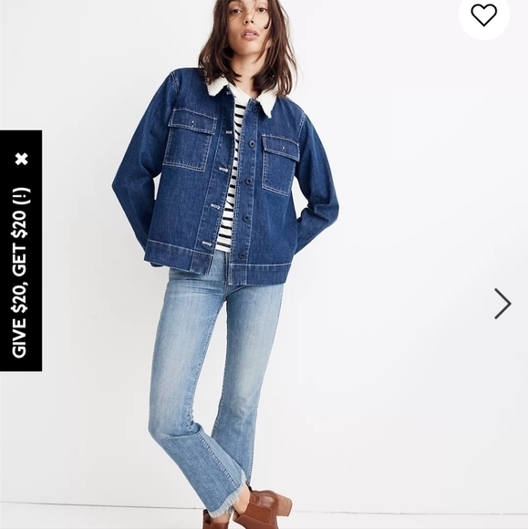 MADEWELL Denim Northward Cropped Army Jacket: Sherpa Edition, sz SMALL - Picture 1 of 16